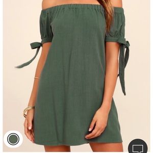 NWOT Lulus Off the Shoulder Olive Mini Dress